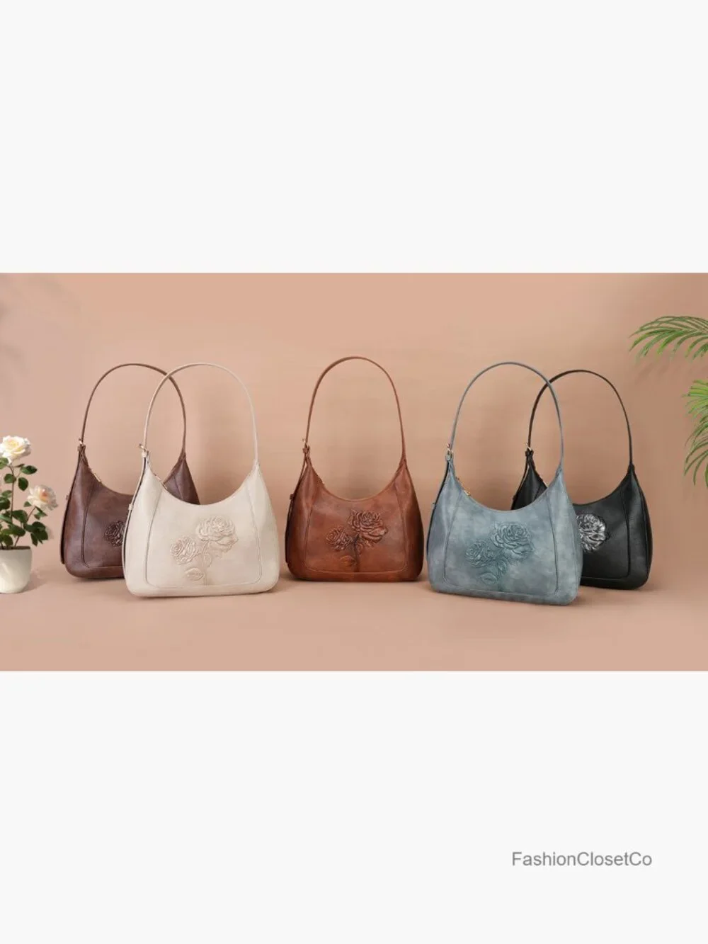 Vegan Leather Embossed Hobo Purse with Adjustable Strap, Compact Daily Handbag